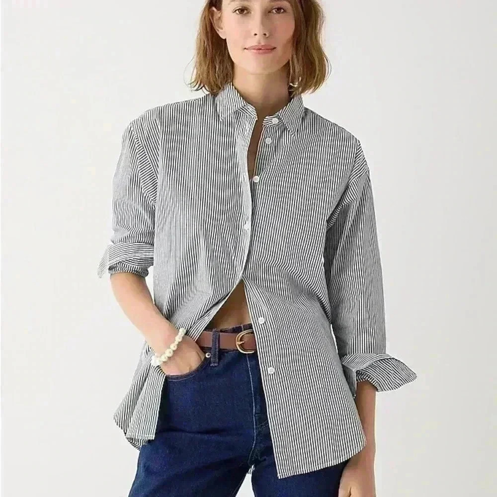 J. Crew | French Blue & White Striped Boyfriend Button Down Shirt